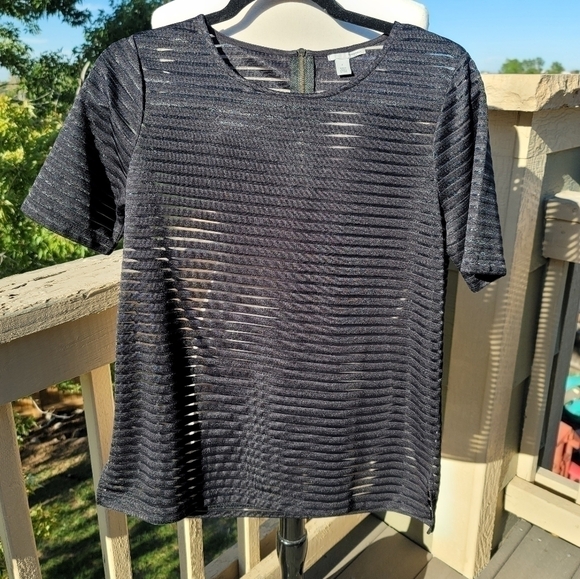 HALOGEN SHEER STRIPED SHIRT, SZ SMALL - Picture 1 of 9
